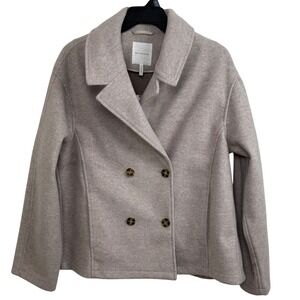 Anthropologie Avec Les‎ Filles Cream Wool Blend Double Breasted Peacoat XL NWT
